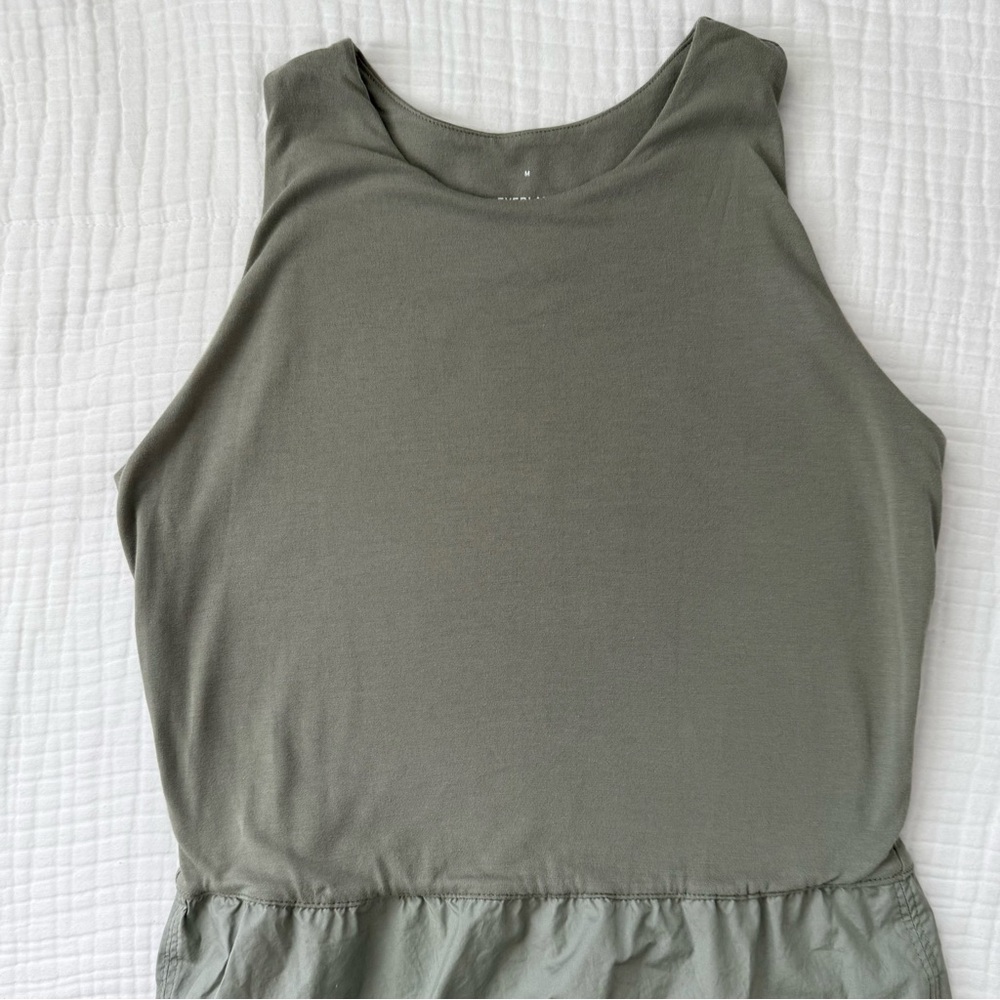 Everlane sage green high neck sleeveless Cotton Dress with pockets size Medium - Picture 2 of 11